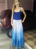Saia de seda godê duplo com pintura degradê azul